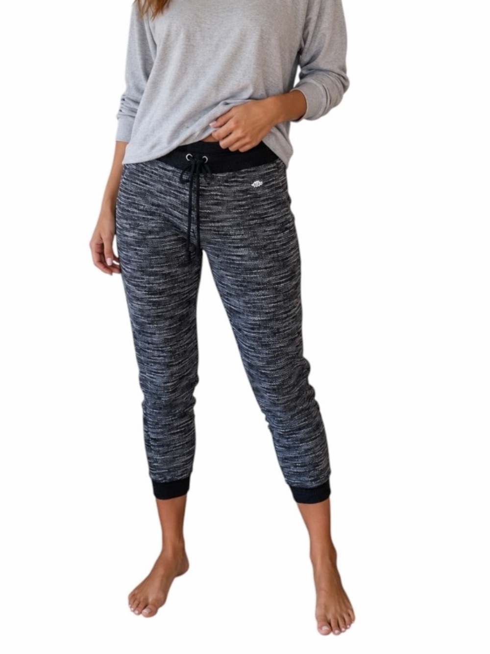 Maurices Small Black White Marled Elastic Waist Cropped Joggers Athleisure